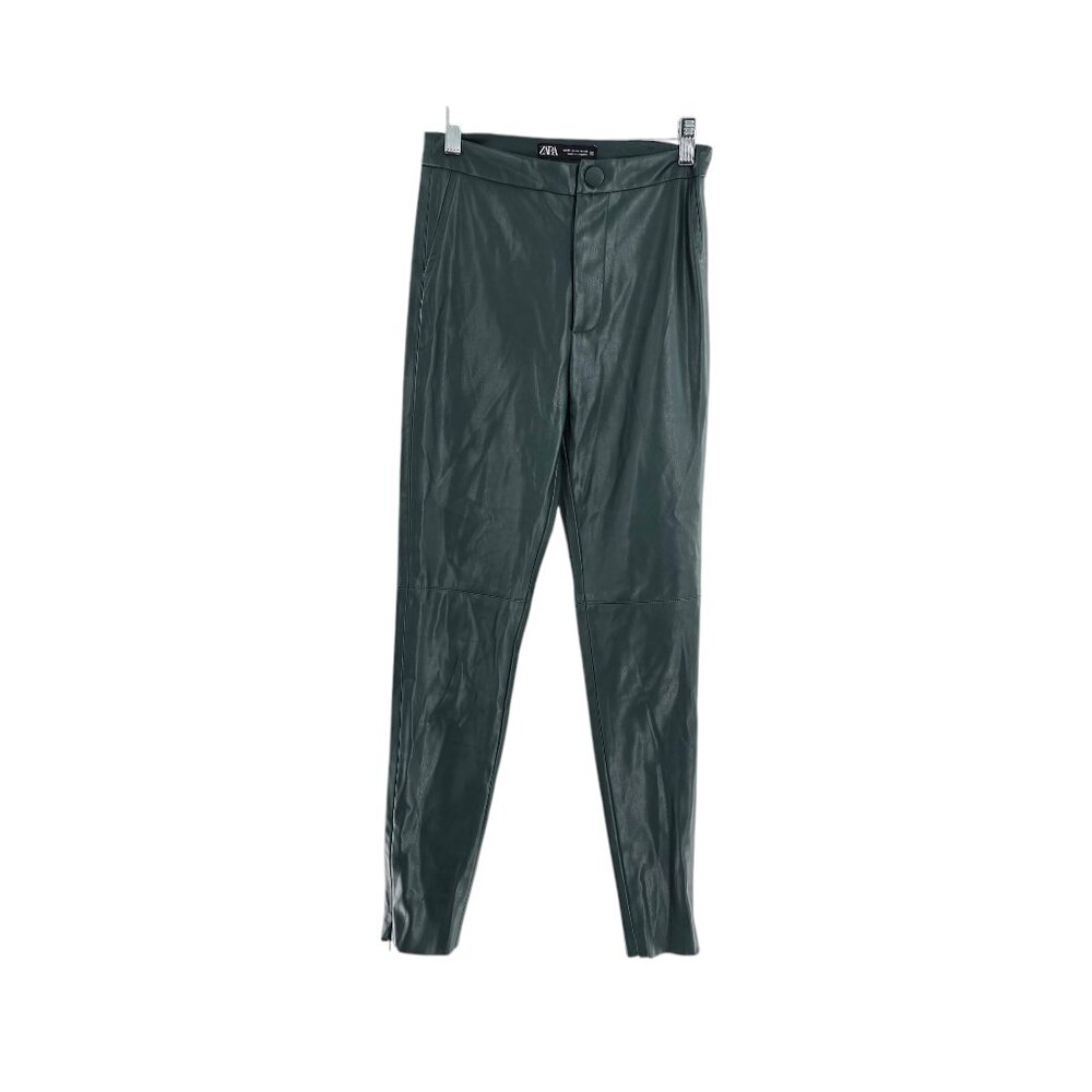 ZARA‎ High Waisted Faux Leather Skinny Pants Women’s Sz US XS  Dark Green
